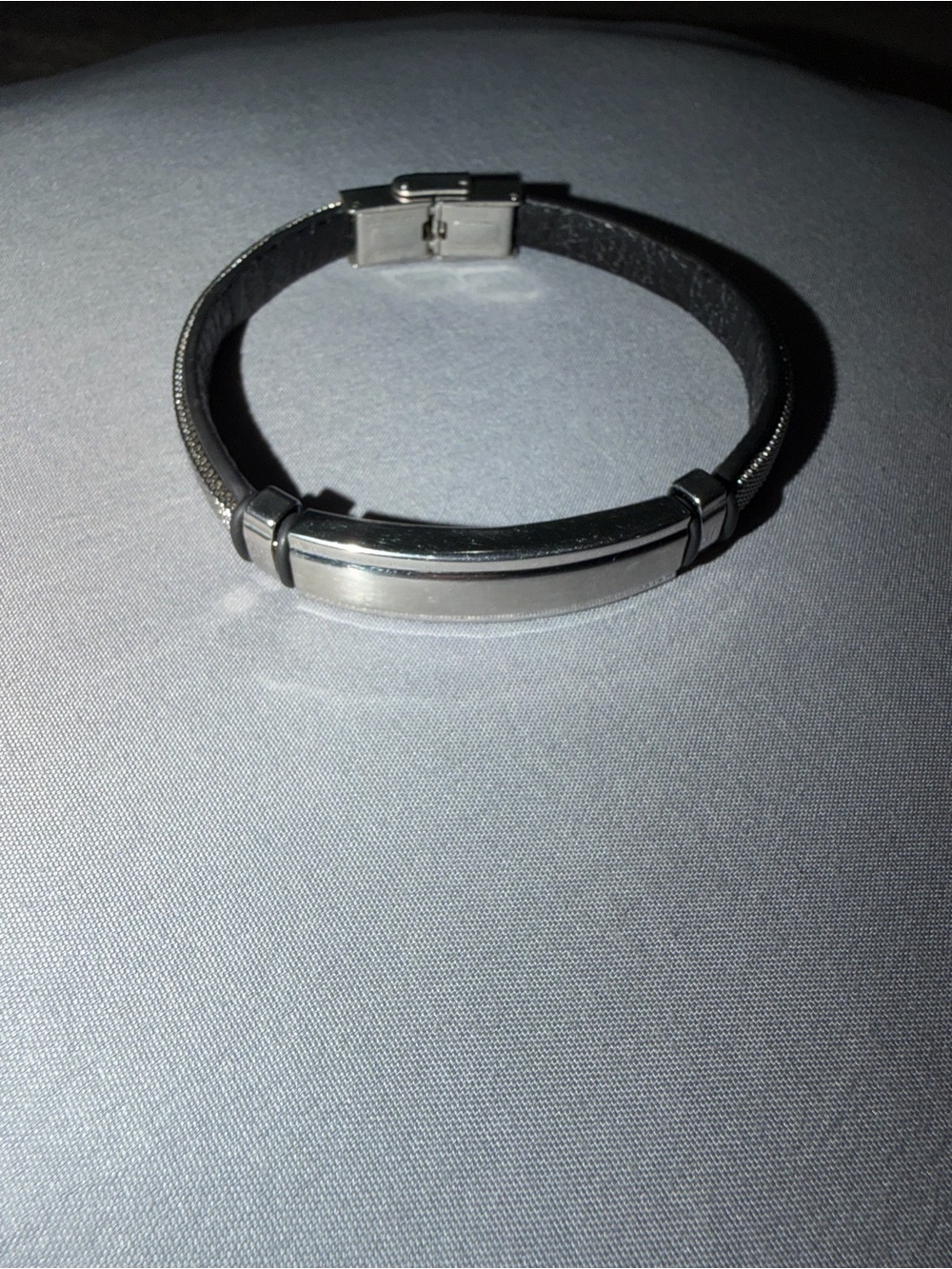 Elegant Vintage Silver Black Stainless Steel Leather Bracelet